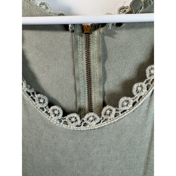 C&V Womens Tunic Dress Olive Green Boho Cottage Core Womens L Sleeveless Lace - Picture 8 of 13